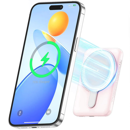 Acenew Magnetic Power Bank 5000mAh Mini Wireless Portable Charger with Type-C Cable LED Display 20W PD Fast Charging Magnetic Phone Charger for Mag-Safe Battery Pack for 15/14/13/12 Series (Pink)